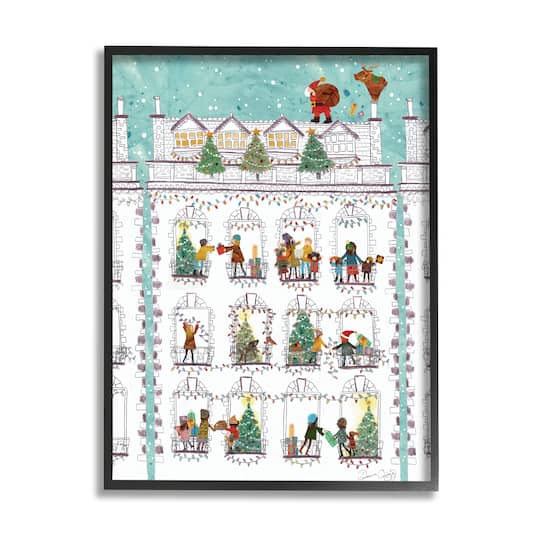 Stupell Industries Santa Claus Gifts City Rooftop Framed Giclee Art